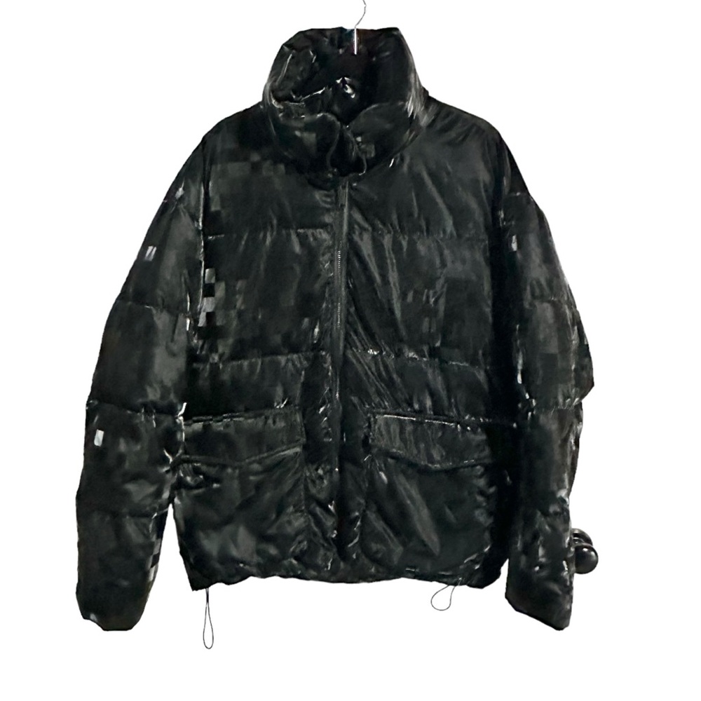 Karl Lagerfeld Paris Men's Shiny Bitmap Printed Black Down Puffer Jacket M NWOT - Picture 4 of 9